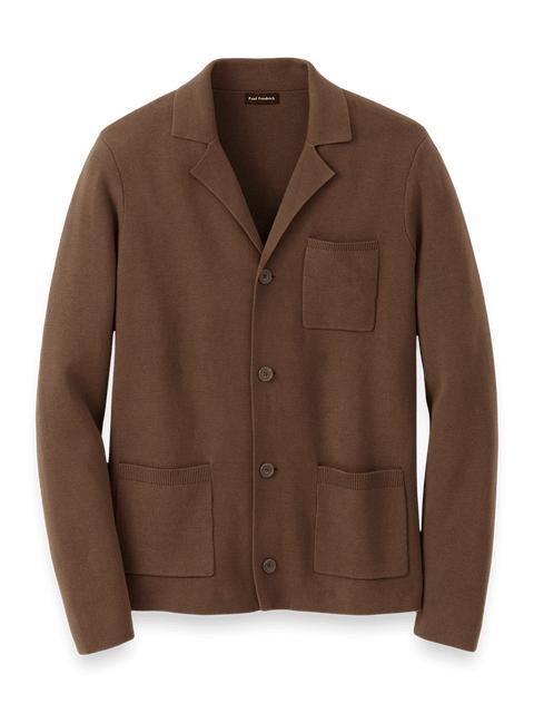 Cotton Notch Lapel Cardigan Sweater - Brown Product Image