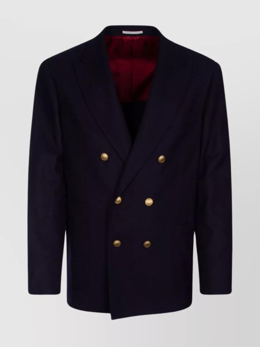 Tailored Double-breasted Jacket With Notch Lapels In Blue Product Image