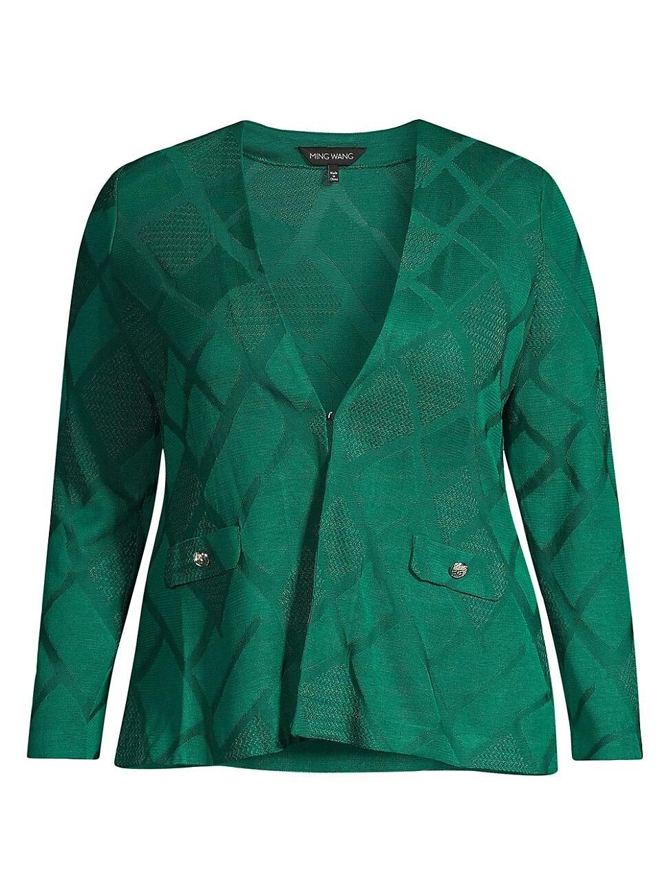 Womens Plus Size Diamond-Jacquard Knit Cardigan Product Image