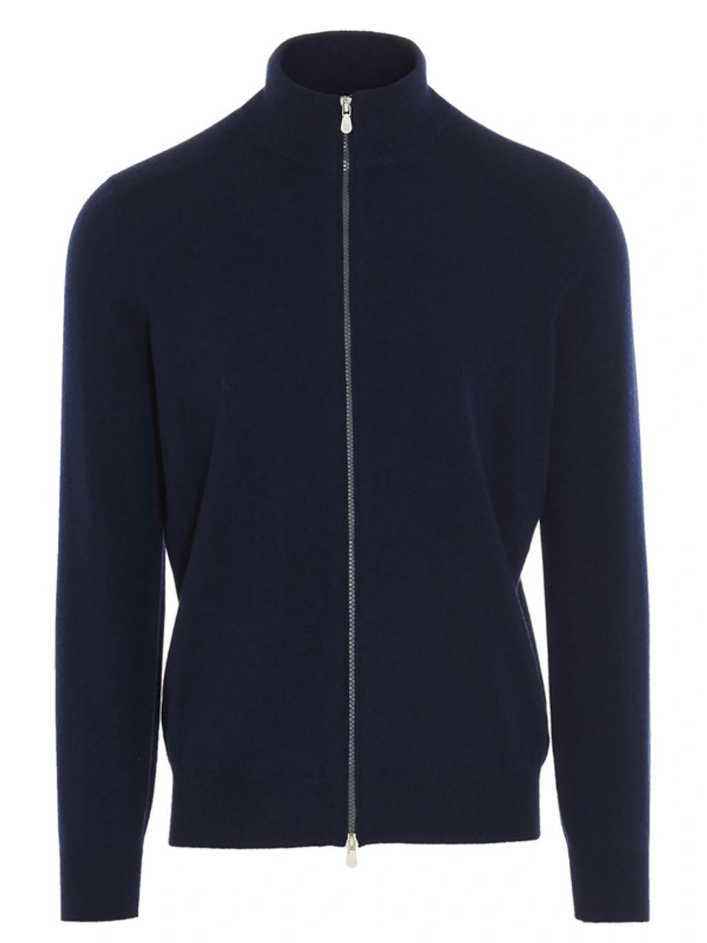 Funnel Neck Zip-up Cashmere Jumper In Blue Product Image