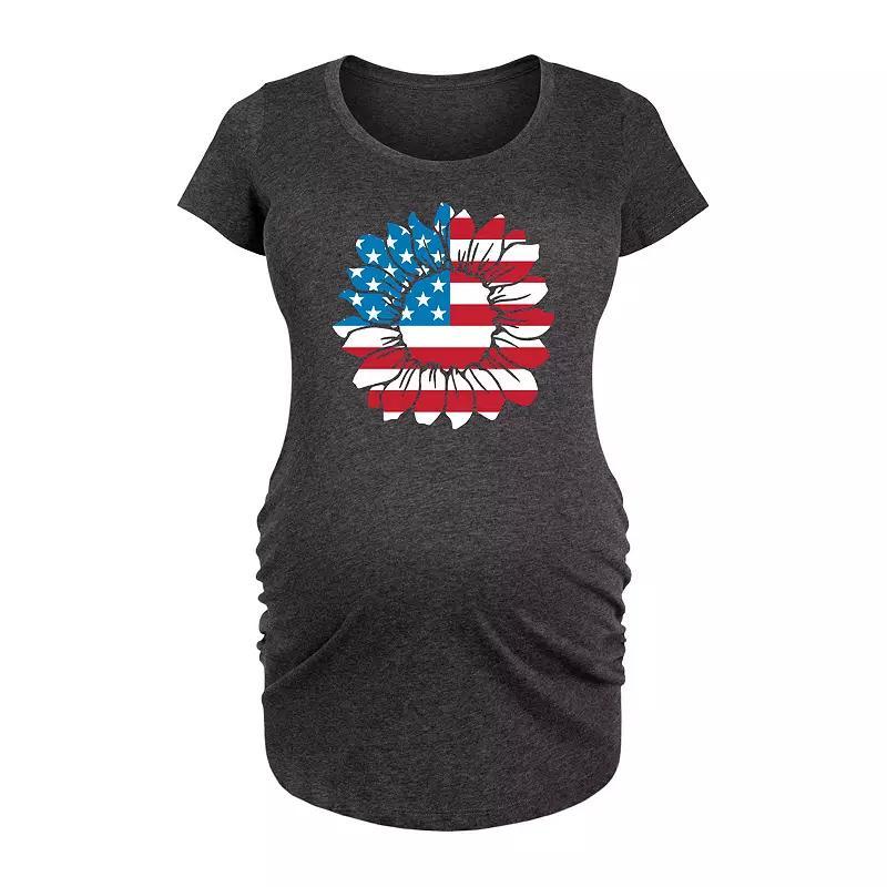 Maternity American Flag Sunflower Graphic Tee, Womens Grey Dark Red Product Image