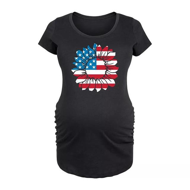 Maternity American Flag Sunflower Graphic Tee, Womens Grey Dark Red Product Image