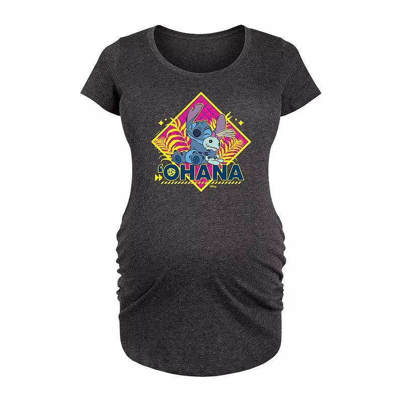 Disneys Lilo & Stitch Maternity Ohana Graphic Tee, Womens Heather Grey Product Image