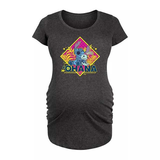 Disneys Lilo & Stitch Maternity Ohana Graphic Tee, Womens Heather Grey Product Image