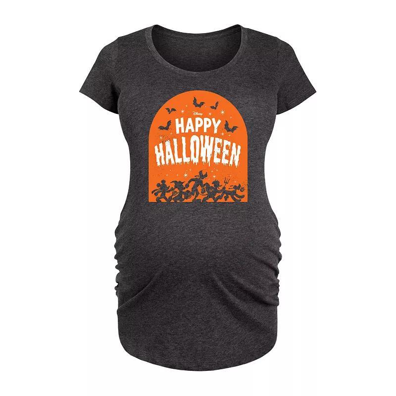 Disneys Mickey Mouse & Friends Maternity Happy Halloween Group Graphic Tee, Womens Heather Grey Product Image