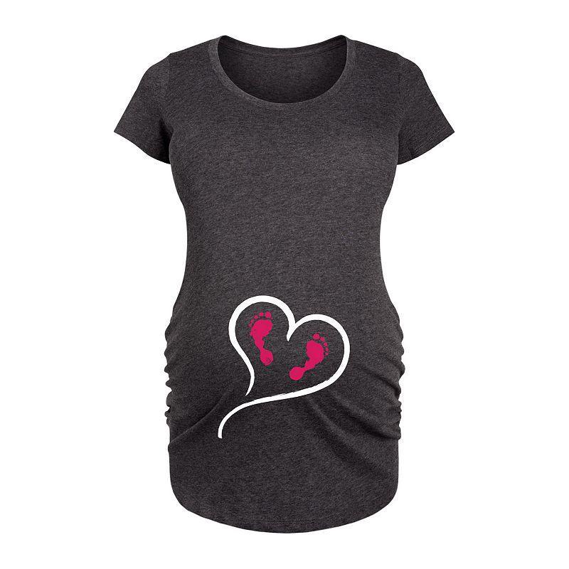 Maternity Heart Footprints Graphic Tee, Womens Heather Grey Product Image