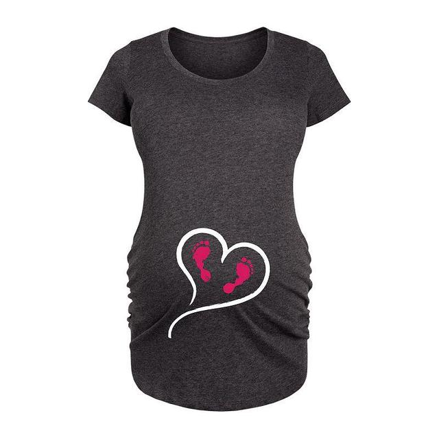 Maternity Heart Footprints Graphic Tee, Womens Heather Grey Product Image