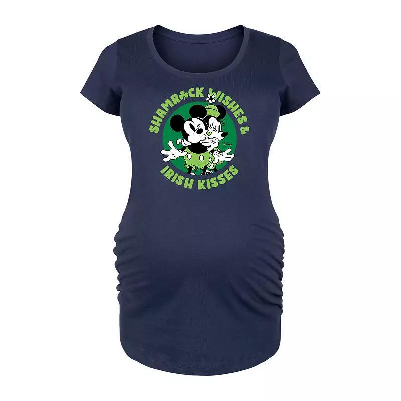 Disneys Mickey & Minnie Mouse Maternity Shamrock Wishes Irish Kisses Graphic Tee, Womens Blue Product Image