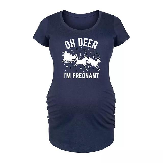 Maternity Oh Deer Im Pregnant Santas Sleigh Graphic Tee, Womens Blue Product Image