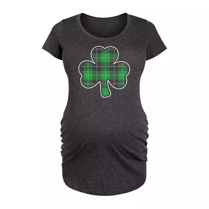 Maternity Shamrock Plaid Graphic Tee, Womens Heather Grey Product Image