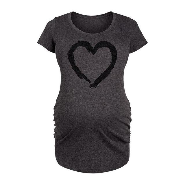 Maternity Paintbrush Stroke Heart Sparkle Graphic Tee, Womens Heather Grey Product Image