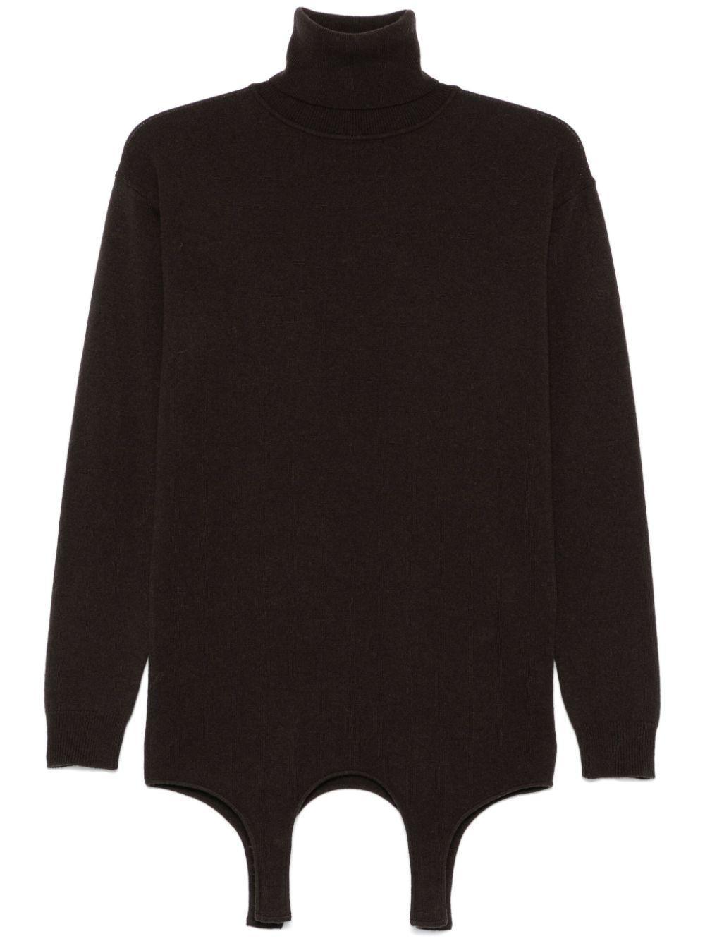 SAINT LAURENT Cashmere Turtleneck Pullover With Garter Belt In Blue Product Image