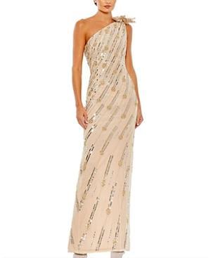 Womens Embellished One-Shoulder Column Gown Product Image