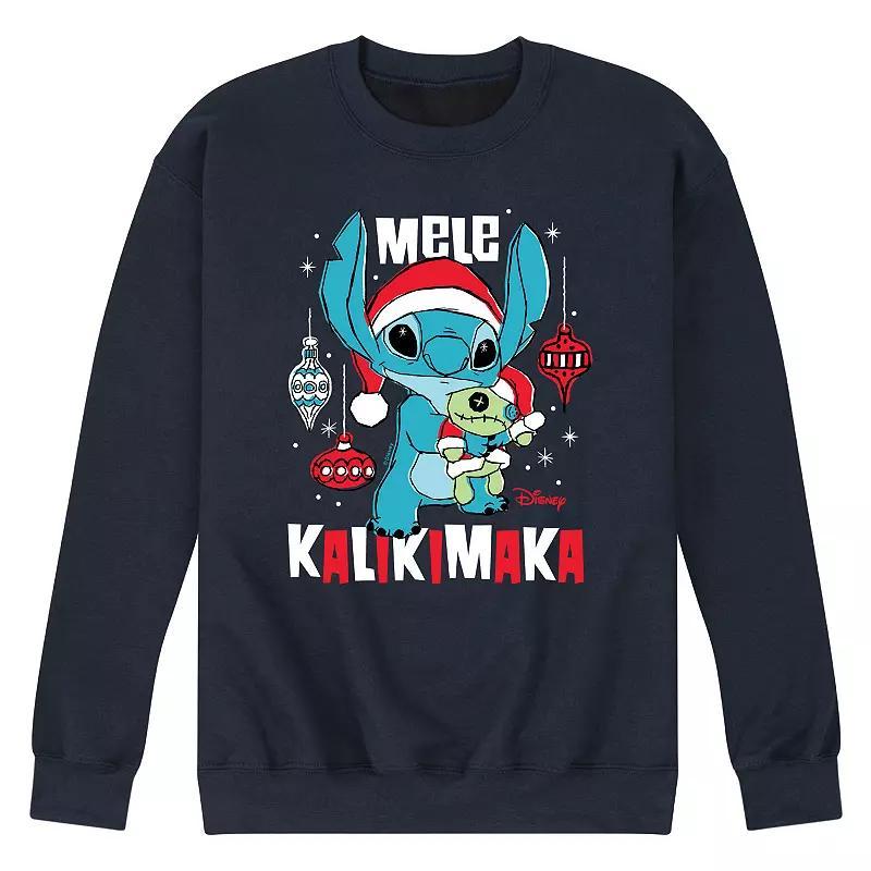 Disneys Lilo & Stitch Mens Mele Kalikmaka Fleece Sweatshirt Blue Product Image