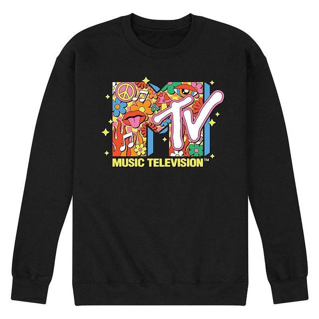 Mens MTV Retro Logo Collage Fleece Sweatshirt Black Product Image