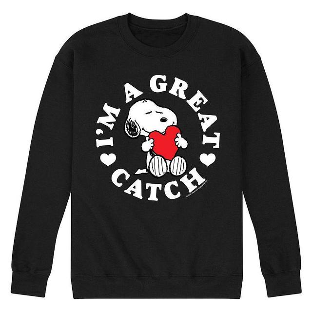 Mens Peanuts Great Catch Fleece Sweatshirt Blue Product Image