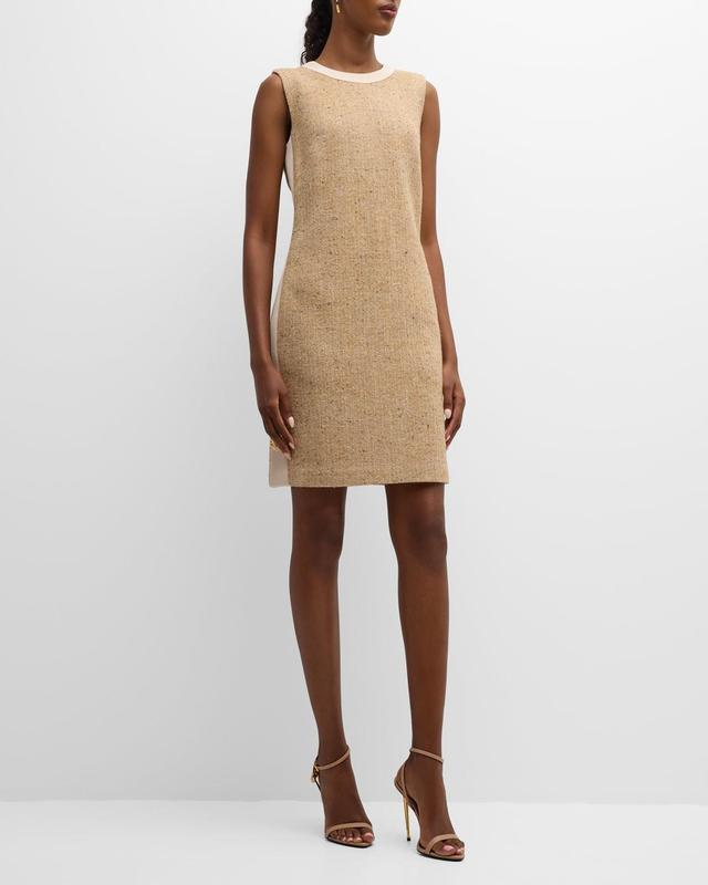 St. John Collection Crepe Trim Sleeveless Tweed Dress Product Image