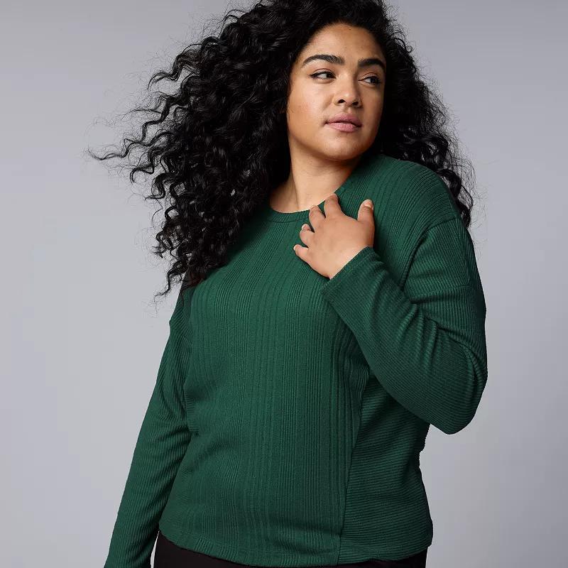 Plus Size Simply Vera Vera Wang Dolman Rib Knit Top, Womens Darkest Green Product Image