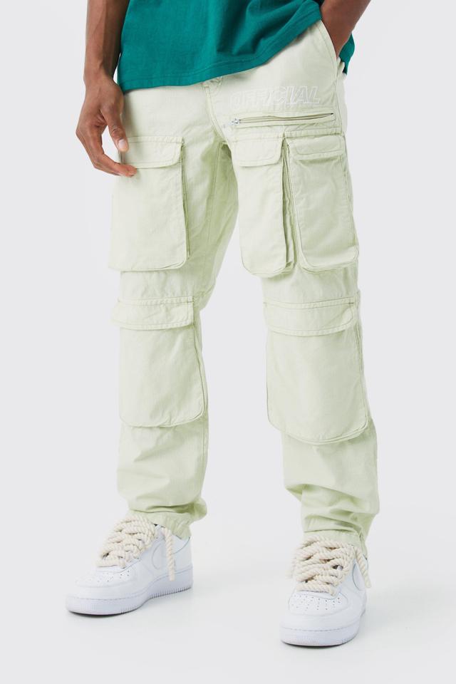 Straight Leg Multi Cargo Ripstop Trouser With Tonal Branding | boohooMAN USA Product Image