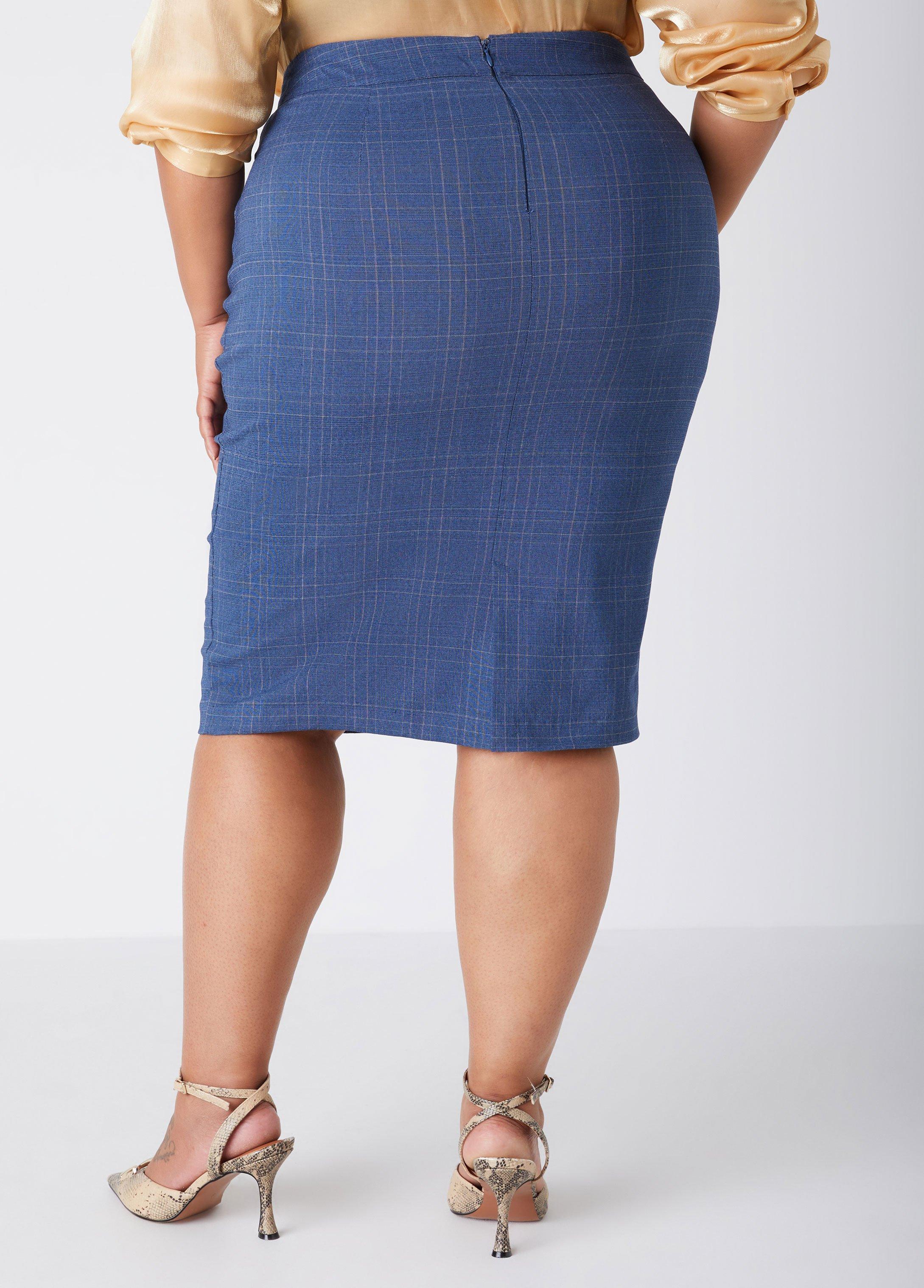 Plaid Twill Pencil Skirt Product Image