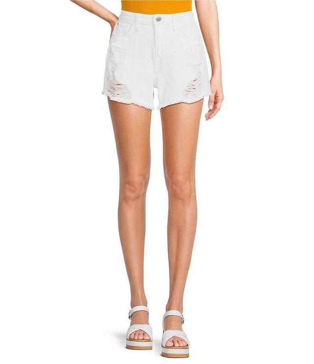 Guess High Rise Distressed Frayed Hem Denim Shorts Product Image