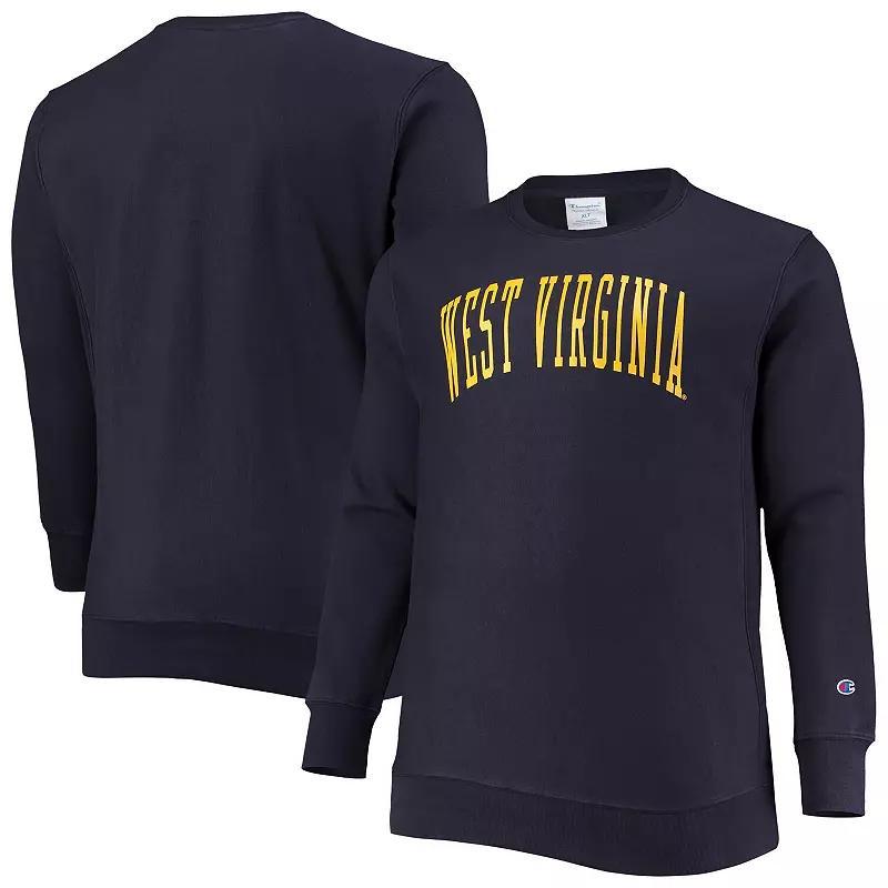 Mens Champion West Virginia Mountaineers Big & Tall Reverse Weave Fleece Crewneck Pullover Sweatshirt Blue Product Image