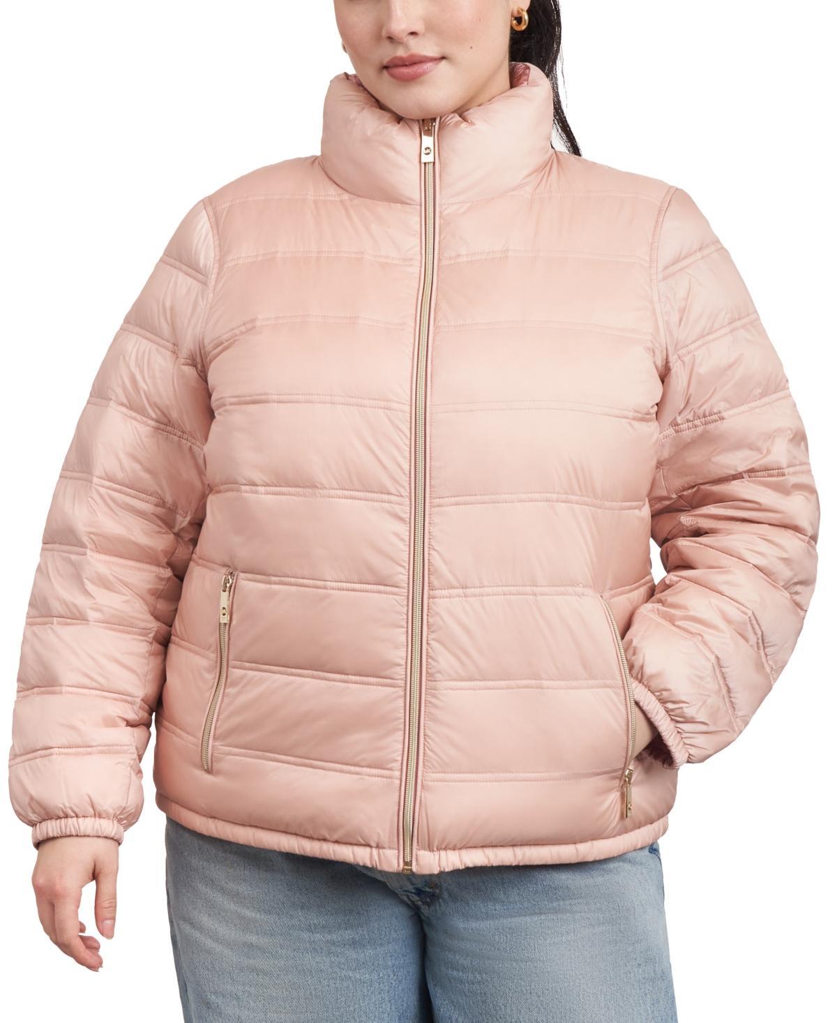 Michael Michael Kors Womens Plus Size Reversible Shine Down Puffer Coat, Created for Macys - Buff Product Image