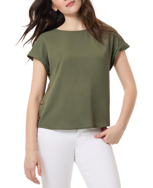 Jones New York Womens Crewneck Short-Sleeve Button-Trim Top Product Image