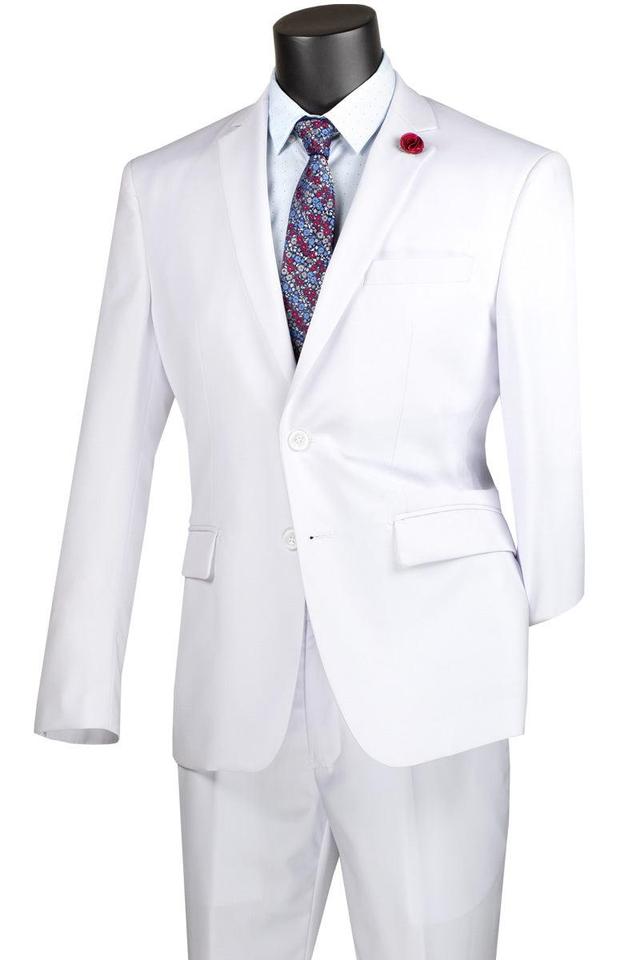 Nola Collection - White Regular Fit 2 Piece Suit Flat Front Pants with 2″ Elastic Waist Band Product Image