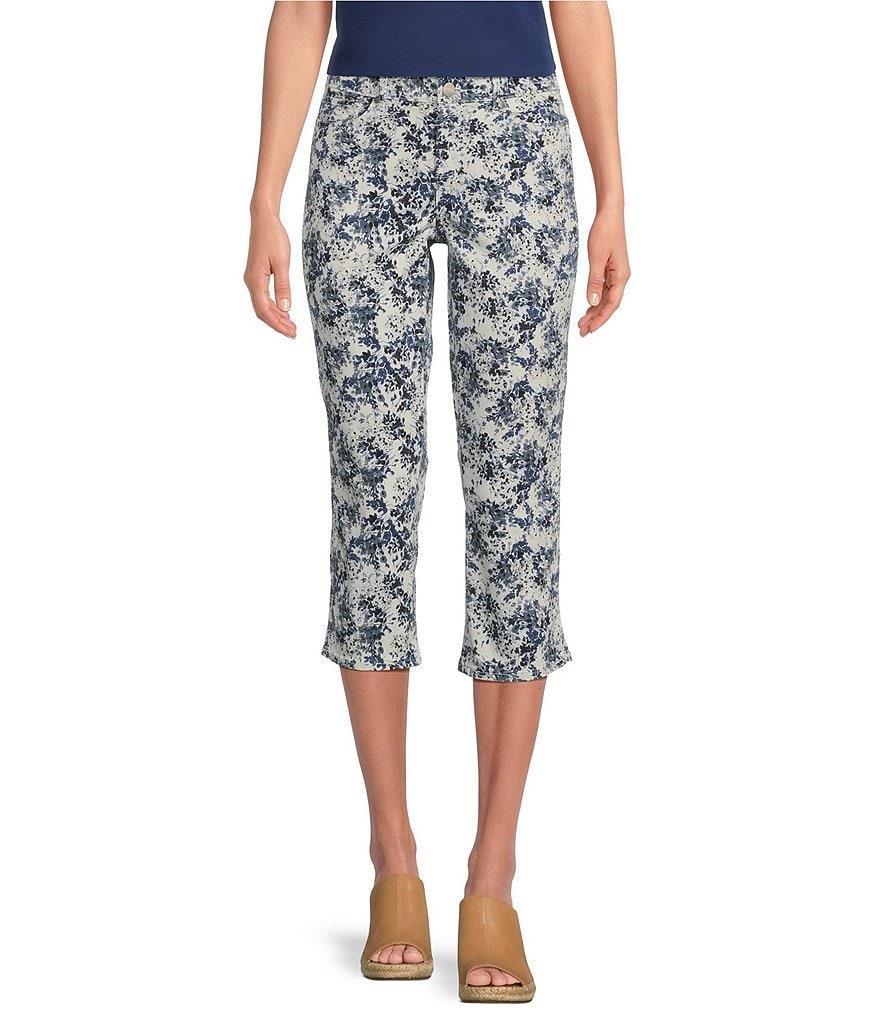 NYDJ Chloe Stretch Denim Side Slit Hem Slim-Leg Floral Capri Jeans Product Image