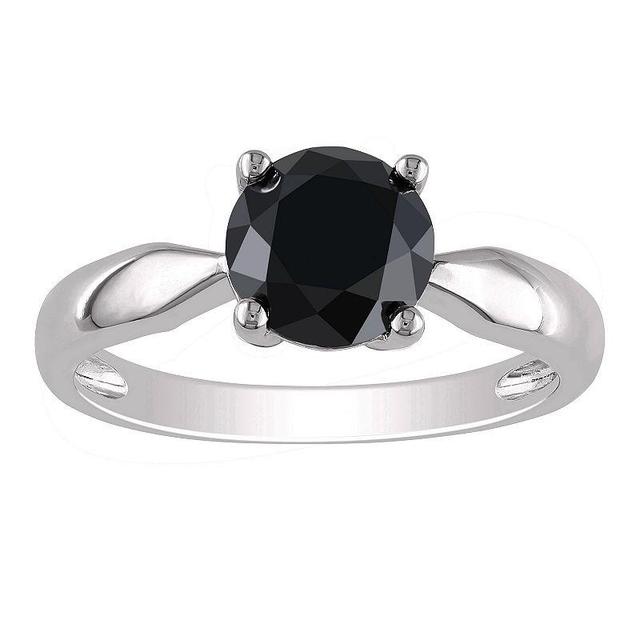 Stella Grace 10k White Gold 3 Carat T.W. Round Black Diamond Solitaire Engagement Ring, Womens Product Image