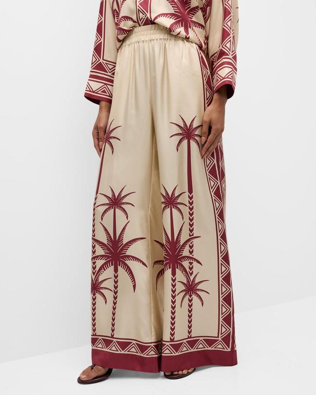 Placed-Print Wide-Leg Silk Palazzo Pants Product Image