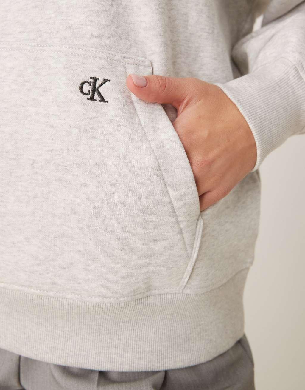 Calvin Klein Jeans relaxed back print hoodie in gray Product Image