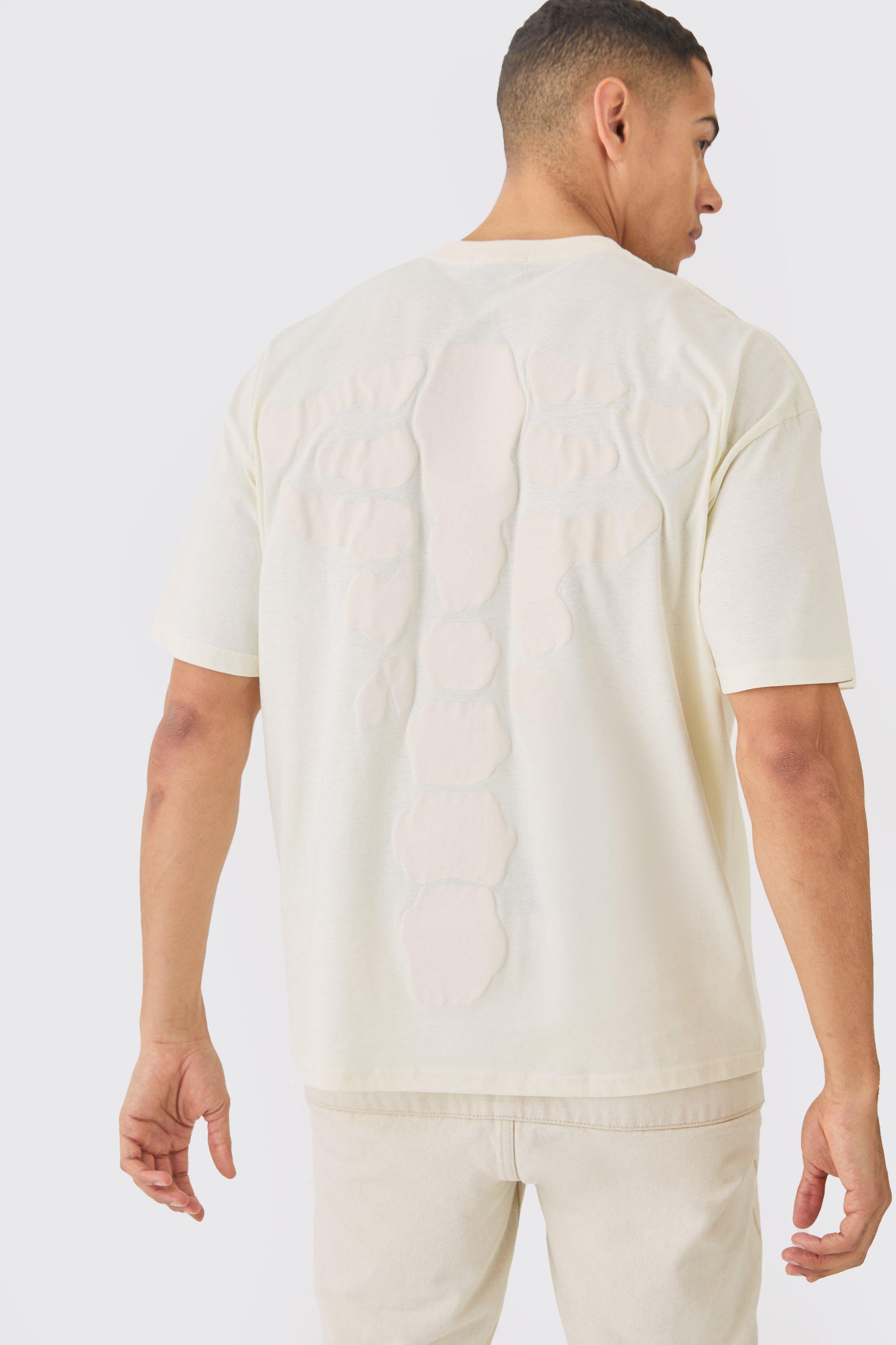 Mens Cream Oversized Skeleton Back Puff Print Print T-shirt, Cream Product Image