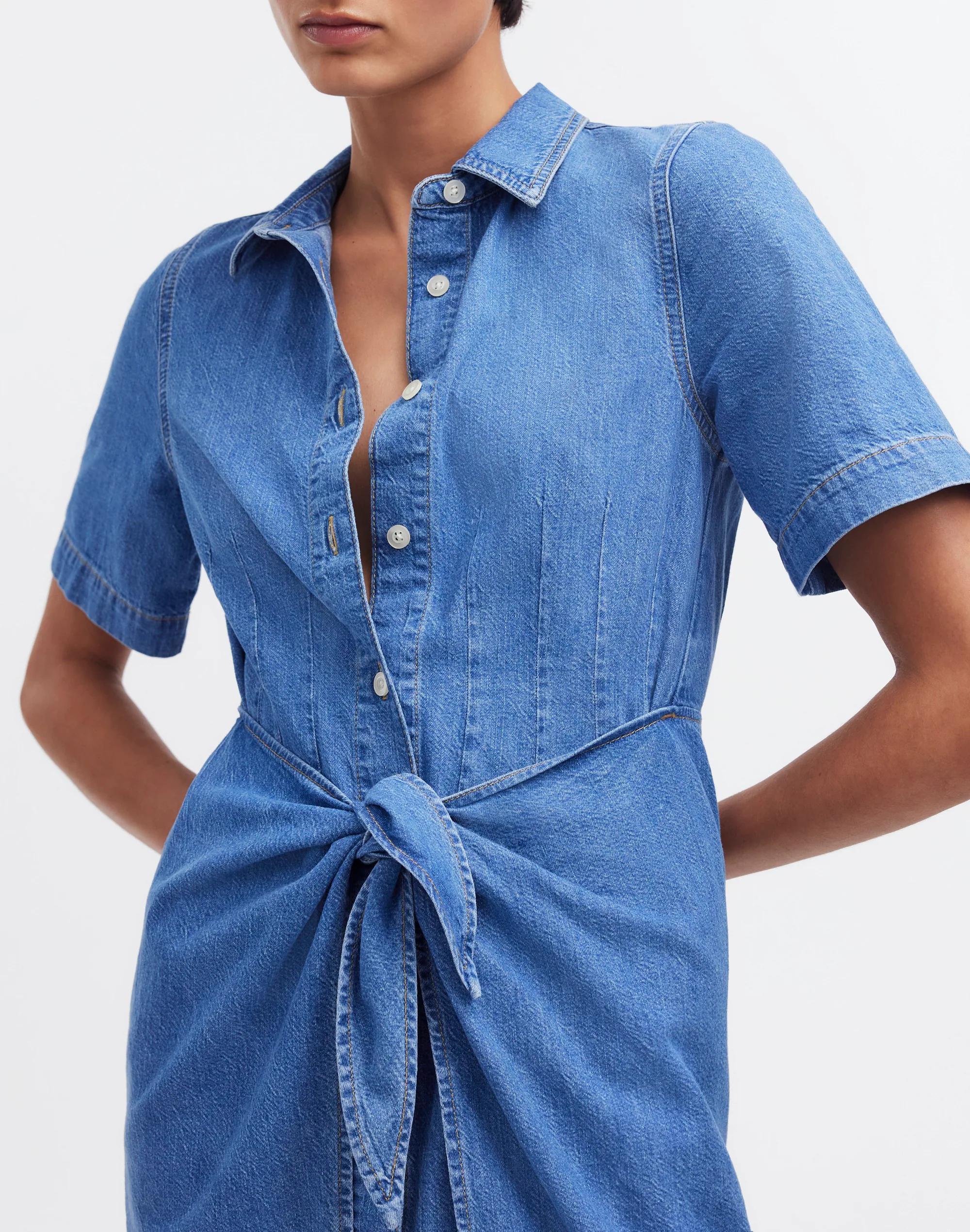 Denim Overlay Mini Shirtdress in Caulk Wash Product Image