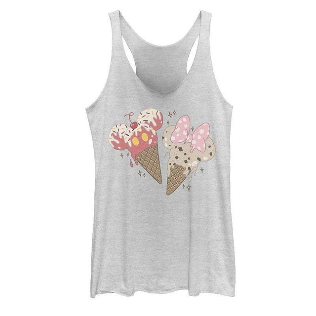 Disneys Mickey And Friends Mickey & Minnie Ice Cream Cones Racerback Tank Top, Girls White Grey Product Image