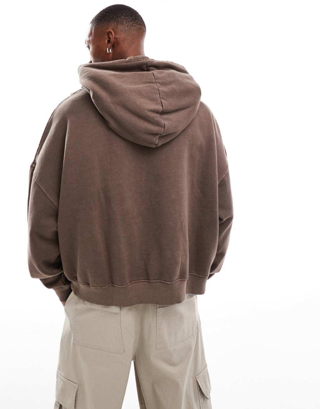 Pull&Bear it's faith printed hoodie in washed brown Product Image