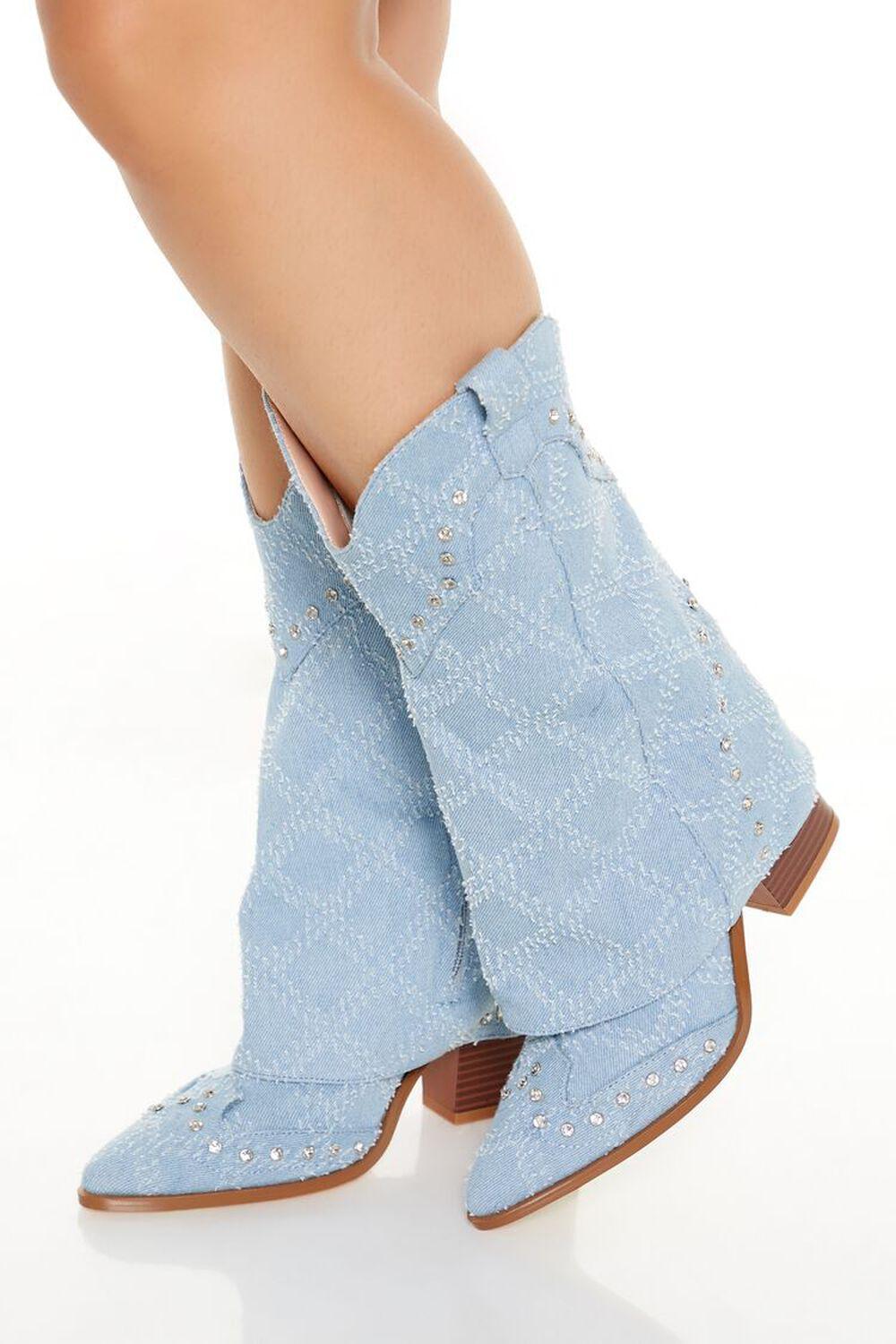 Rhinestone Denim Overlay Boots | Forever 21 product image