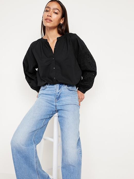 Split-Neck Button-Down Top Product Image