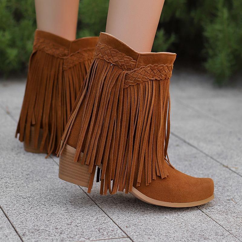 Tassel Chunky Heel Short Boots product image