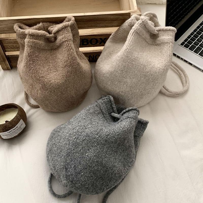 Plain Drawstring Knit Bucket Bag Product Image