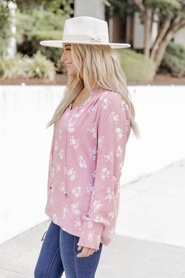 Get A Feeling Pink Floral Notched Neck Blouse Product Image