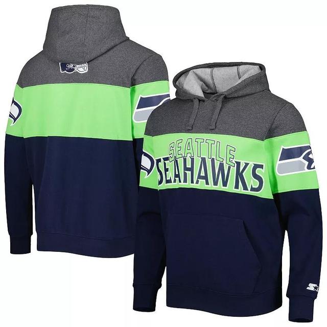 Mens Starter Heather Charcoal/College Navy Seattle Seahawks Extreme Pullover Hoodie Product Image