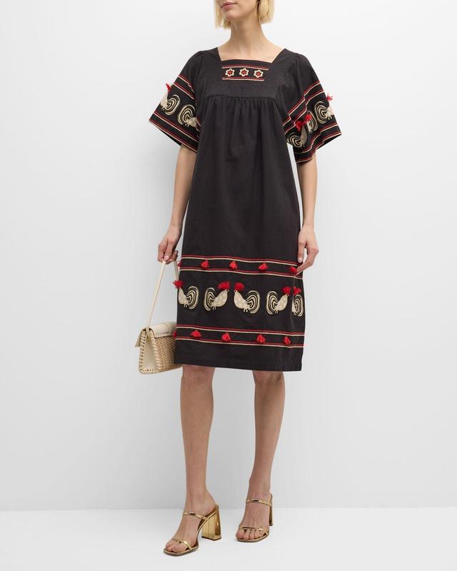 Picnic Embroidered Square-Neck Midi Shift Dress Product Image