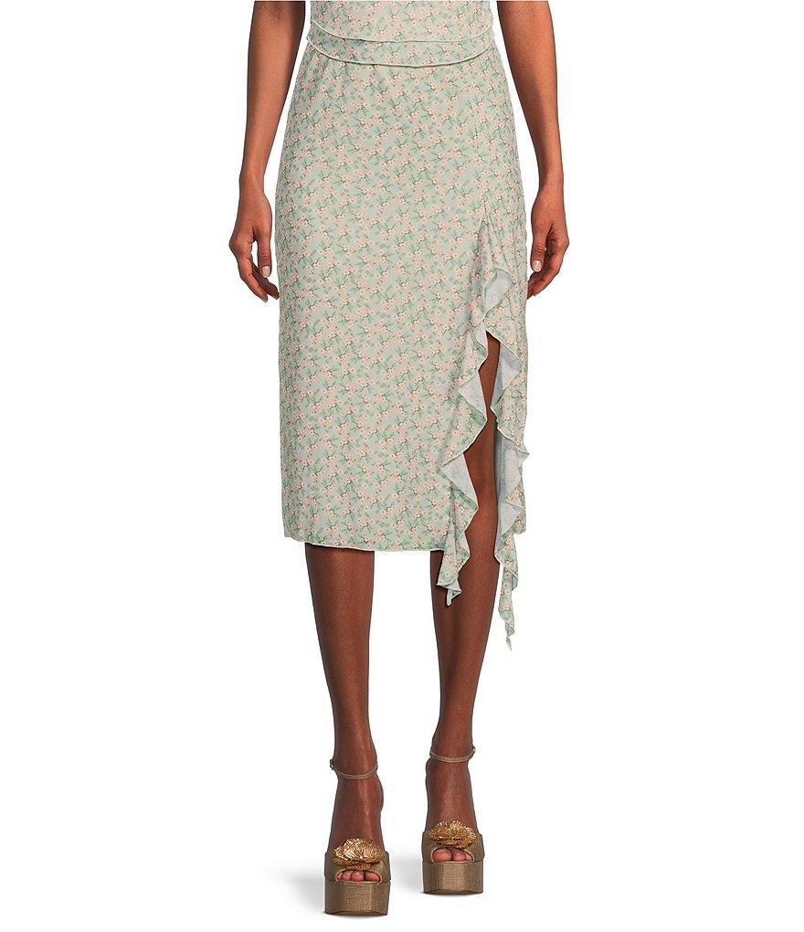 Originality Coordinating Floral Print Mesh Corkscrew Midi Skirt product image