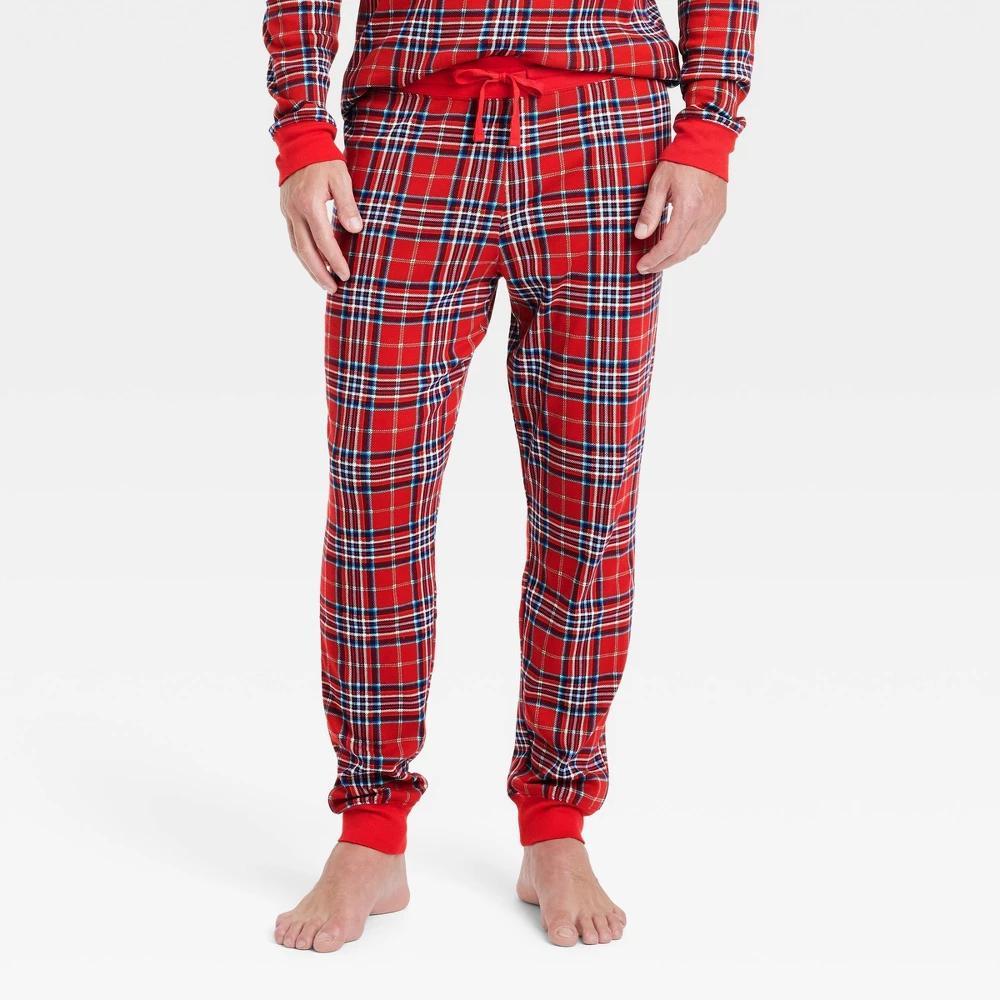 Mens Plaid Cotton Ribbed Holiday Matching Family Pajama Pants - Wondershop Red Product Image