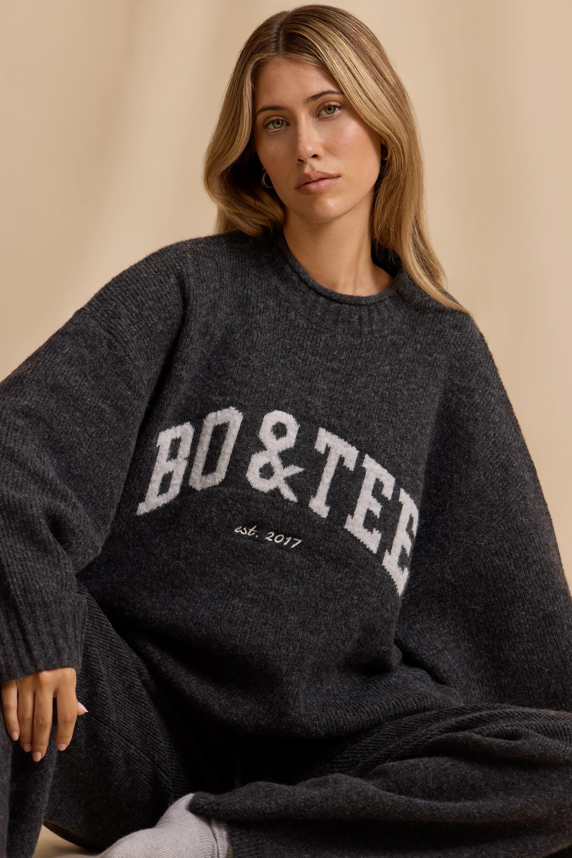 Oversized Knit Jumper in Charcoal Marl Product Image