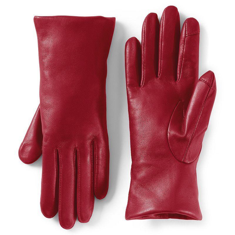 Womens Lands End Touch Screen Compatible Leather Gloves with Cashmere Lining Product Image