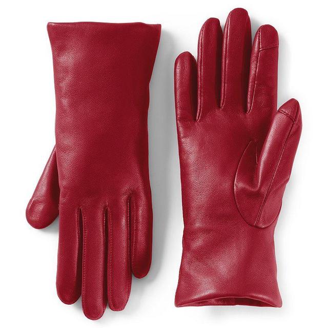 Womens Lands End Touch Screen Compatible Leather Gloves with Cashmere Lining Red Product Image