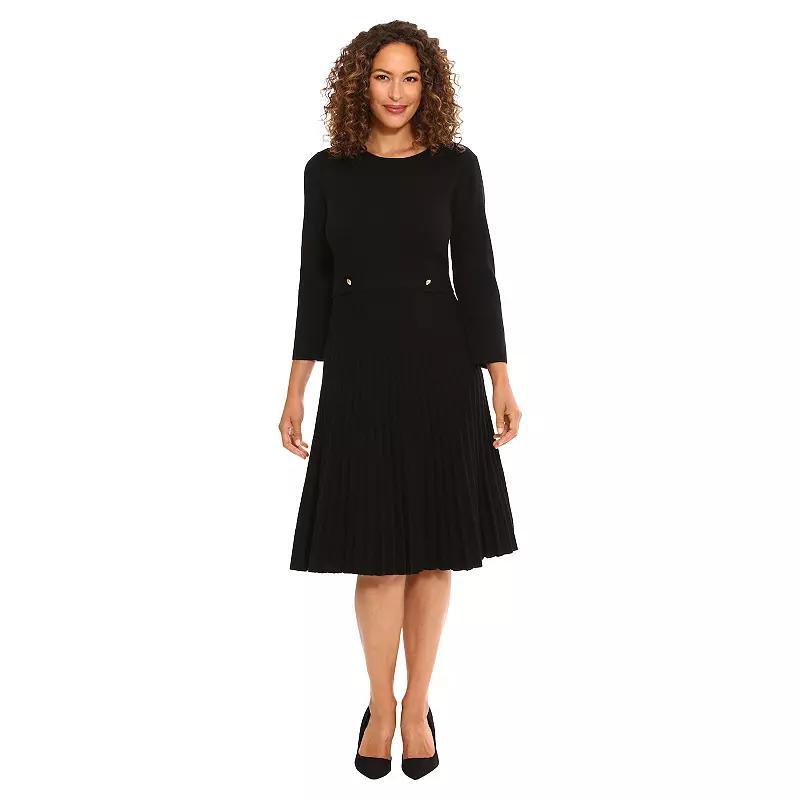 Womens London Times Jewel Neck Pleated Fit & Flare Dress Product Image